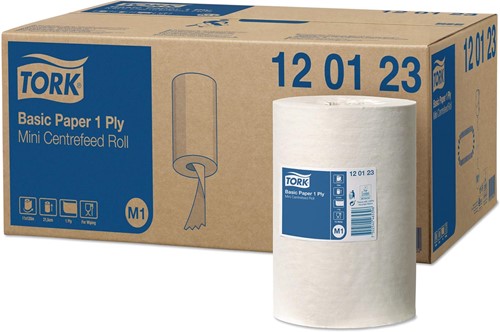 Tork Universal Basic Mini papier de nettoyage, centerfeed, 1 pli, système M1, blanc, boîte de 11 rouleaux