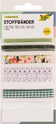 Folia rubans de tissu, 6 couleurs assorties, longueur totale 5,5 m, flower fields