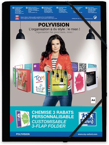 OXFORD Polyvision farde à rabats et élastiques, format A4, en PP, noir