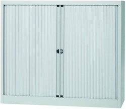 Bisley roldeurkast, ft 103 x 120 x 43 cm (h x b x d), 2 legborden, lichtgrijs