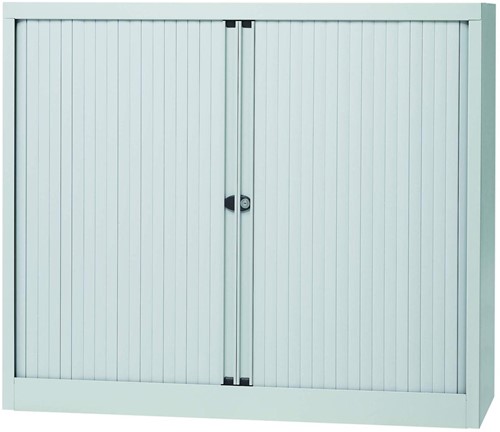 Bisley roldeurkast, ft 103 x 120 x 43 cm (h x b x d), 2 legborden, lichtgrijs