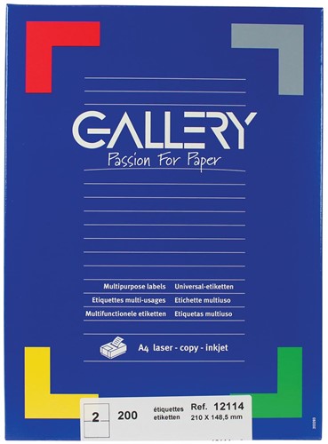 Gallery étiquettes blanches, ft 210 x 148,5 mm (l x h), coins carrés, 2 par feuille