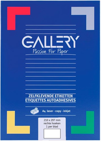 Gallery étiquettes blanches, ft 210 x 297 mm (l x h), coins carrés, 1 par feuille