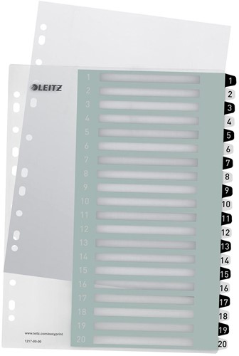 Leitz WOW printbare index, 20 tabs, zwart-wit