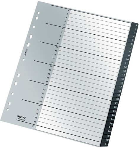 Leitz Recycle tabbladen, ft A4, 11-gaatsperforatie, PP, zwart, 1-31
