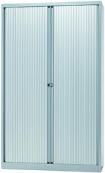 Bisley roldeurkast, ft 198 x 120 x 43 cm (h x b x d), 4 legborden, zilverkleurig