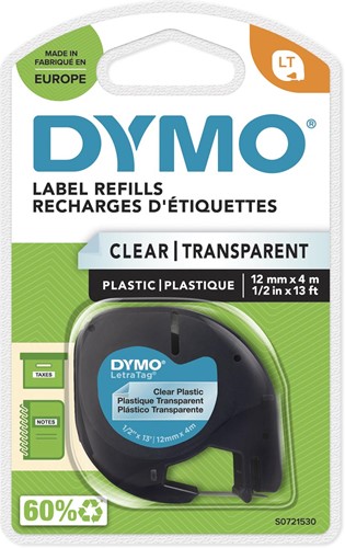 Dymo LetraTAG plastic tape 12 mm, transparant 1 Stuk