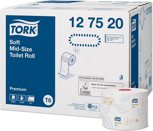 Tork Premium papier toilette soft, mid-size, 2 plis, système T6, blanc, paquet de 27 rouleaux 27 Rol