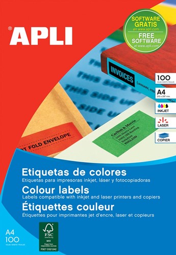 Apli Etiquettes colorées ft 105 x 148 mm (l x h), jaune, 80 pièces 4 par feuille, pochette de 20 feuilles