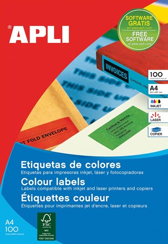 Apli Etiquettes colorées ft 105 x 148 mm (l x h), bleu, 80 pièces, 4 par feuille, pochette de 20 feuilles