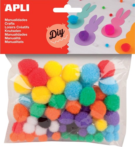 Apli pompons, couleurs assorties, sachet de 78 pièces
