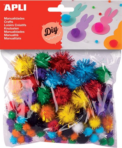 Apli pompons, sachet de 78 pièces en couleurs assorties pailletées