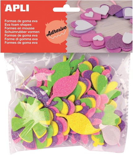 Apli Kids fleurs adhésifs avec paillettes, blister de 48 pièces