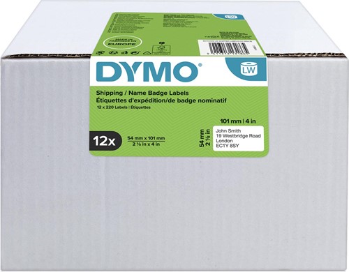 Dymo Value Pack: étiquettes LabelWriter ft 101 x 54 mm, blanc, boîte de 12 x 220 étiquettes 12 Rol