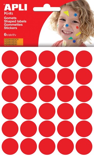 Apli Kids gommettes, cercle diamètre 20 mm, pochette de 180 pièces, rouge
