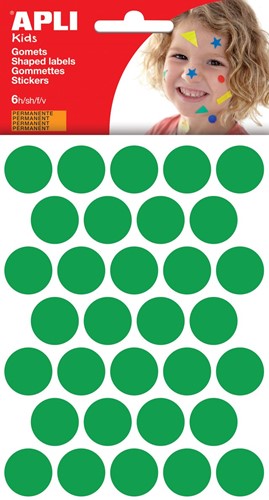 Apli Kids gommettes, cercle diamètre 20 mm, pochette de 180 pièces, vert