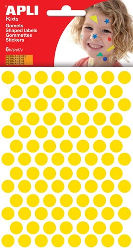 Apli Kids gommettes, cercle diamètre 10,5 mm, pochette de 528 pièces, jaune