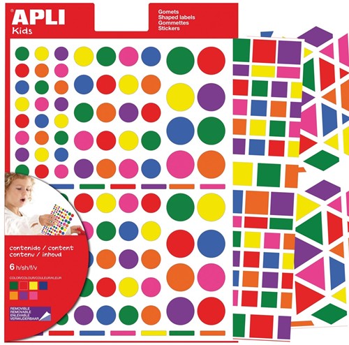 Apli Kids gommettes enlevables, formes, couleurs et formats assortis, pochette de 664 pièces