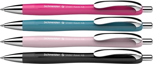 Schneider stylo bille Slider Rave, pointe extra large, encre bleu, assorties, boîte avec 3+1 gratuit