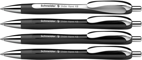 Schneider balpen Slider Rave, extra breed, blauwe inkt, zwart, doos van 3 + 1 gratis