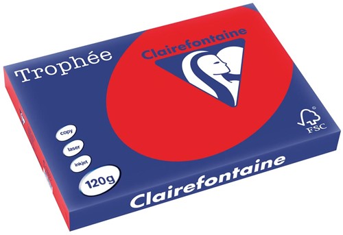 Clairefontaine Trophée Intens, papier couleur, A3, 120 g, 250 feuilles, rouge corail