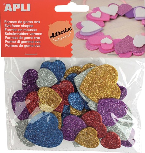 Apli Kids coeurs adhésifs avec paillettes, blister de 50 pièces