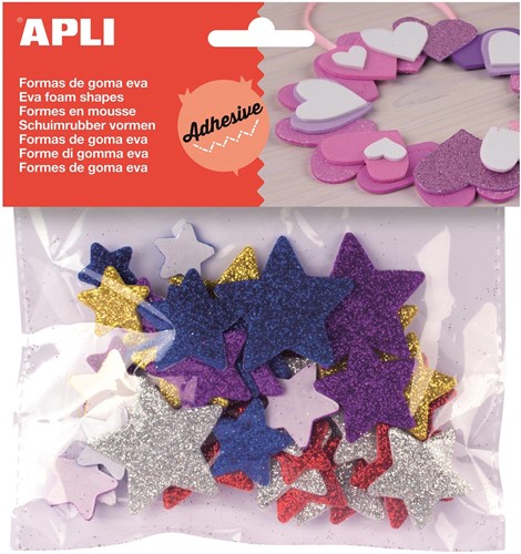 Apli Kids étoiles adhésifs avec paillettes, blister de 50 pièces