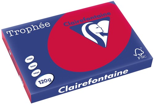 Clairefontaine Trophée Intens, gekleurd papier, A3, 120 g, 250 vel, kersenrood