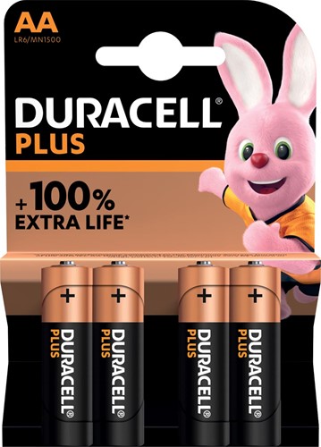 Duracell batterij Plus 100% AA, blister van 4 stuks 4 Stuk