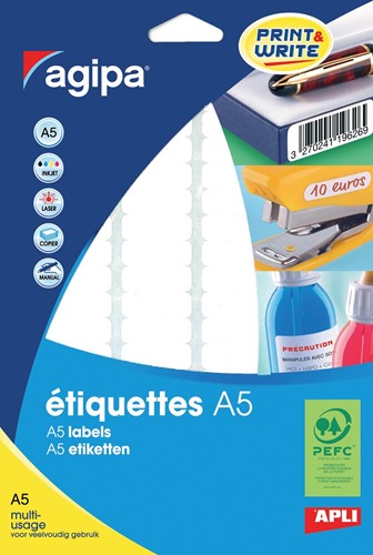 Agipa witte etiketten Print & Write ft 56 x 34 mm (b x h), 192 stuks, 12 per blad