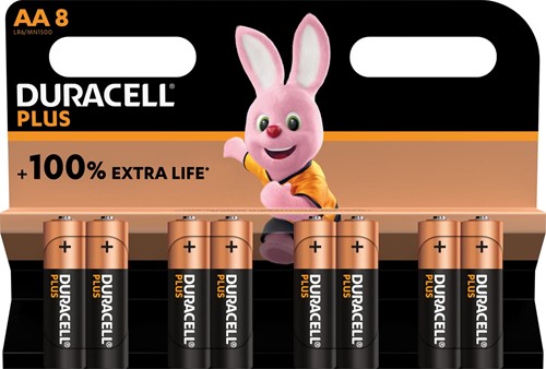 Duracell batterij Plus 100% AA, blister van 8 stuks 8 Stuk