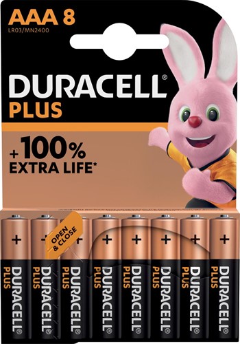 Duracel batterij Plus 100% AAA, 8 stuks 8 Stuk