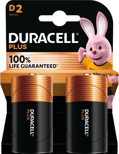 Duracell batterij Plus 100% D, blister van 2 stuks 2 Stuk