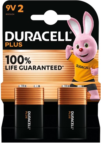 Duracell batterij Plus 100% 9V, blister van 2 stuks 2 Stuk