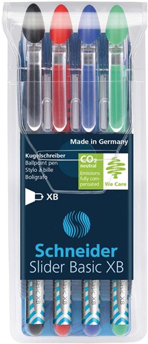 Schneider stylo bille Slider Basic, pointe extra large, couleurs assorties, etui de 3 + 1 gratuit