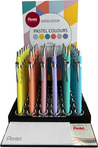 Pentel vulpotlood voor potloodstiften: 0,5 mm, display van 36 stuks in geassorteerde pastel kleuren
