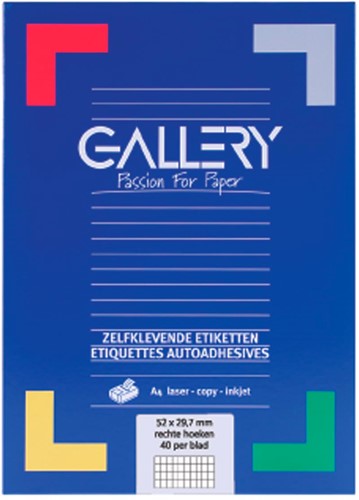 Gallery étiquettes blanches, ft 52,5 x 29,7 mm (l x h), coins carrés, 40 par feuille