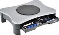 Desq monitorstandaard, met draaiplateau en 2 lades, zilver/zwart-2