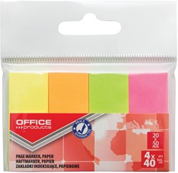 OFFICE products index, 20 x 50 mm, ophangzakje van 4 x 40 tabs, geassorteerde neonkleuren