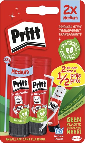 Pritt plakstift, 22 g, blister van 2 stuks, 2de aan halve prijs 2 Stuk