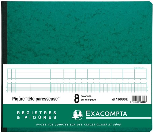 Exacompta registers, ft 27 x 32 cm, 8 kolommen op 1 bladzijde, 28 lijnen, 80 bladzijden