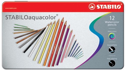 STABILOaquacolor kleurpotlood, metalen doos van 12 stuks in geassorteerde kleuren 12 Stuk