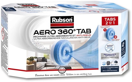 Rubson recharge pour absorbeur d'humidité AERO 360, boîte de 4 tabs de 450 g, sans parfum