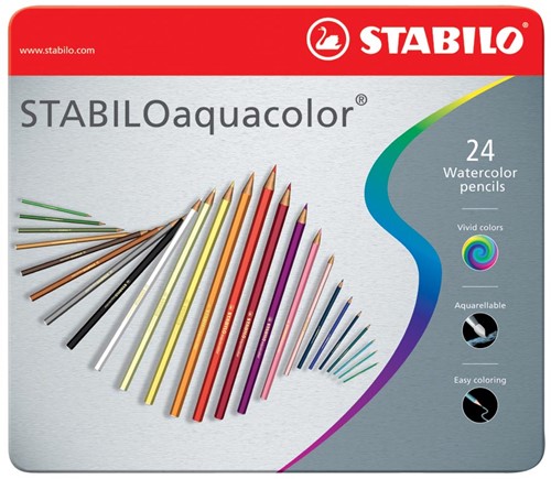 STABILOaquacolor kleurpotlood, metalen doos van 24 stuks in geassorteerde kleuren 24 Stuk