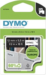 Dymo D1 permanente polyestertape 12 mm, zwart op wit 1 Stuk