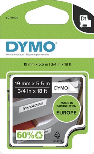Dymo D1 ruban polyester permanente 19 mm, noir sur blanc 1 Stuk