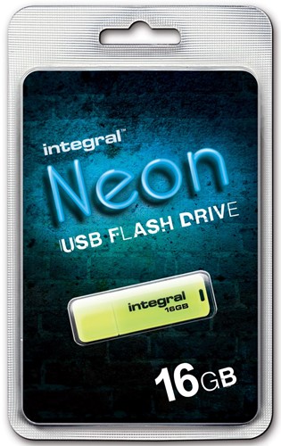 Integral Neon USB 2.0 stick, 16 GB, geel 1 Stuk