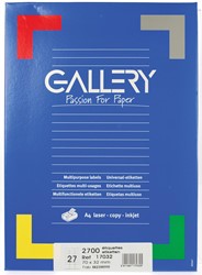 Gallery étiquettes blanches, ft 70 x 32 mm (l x h), coins carrés, 27 par feuille