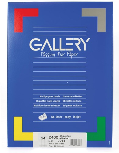 Gallery étiquettes blanches, ft 70 x 36 mm (l x h), coins carrés, 24 par feuille