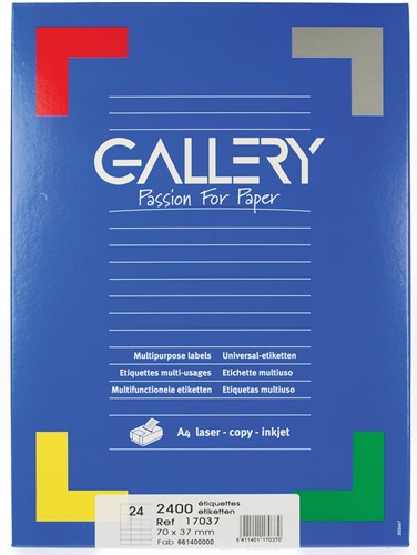 Gallery étiquettes blanches, ft 70 x 37 mm (l x h), coins carrés, 24 par feuille